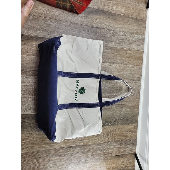 LL BEAN Boat and Tote USA Large Canvas Bag Blue Straps Classic 17" x 13" x 7" - Picture 2 of 14